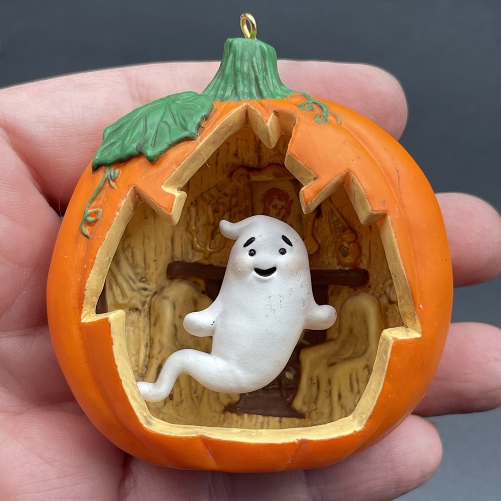 Hallmark 2014 Halloween Pumpkin Ghost Ornament Jack O Lantern Haunted House